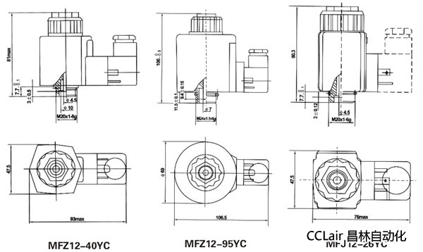 油研型液壓閥用電磁鐵線圈，MFJ12-YC交流濕式閥用電磁鐵,MFZ12-YC直流濕式閥用電磁鐵,比例電磁鐵